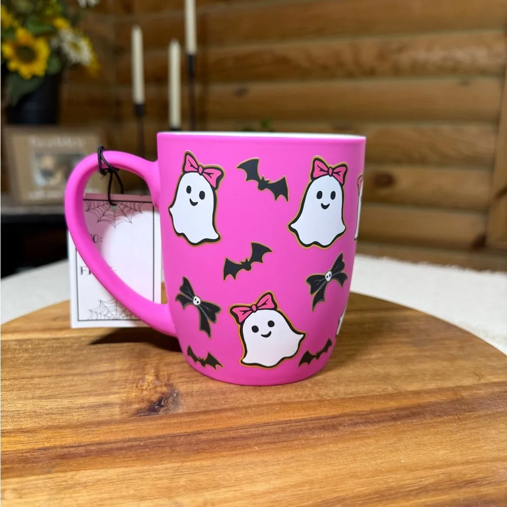 GHOSTS & PINK BOWS Soft Touch HALLOWEEN Mug